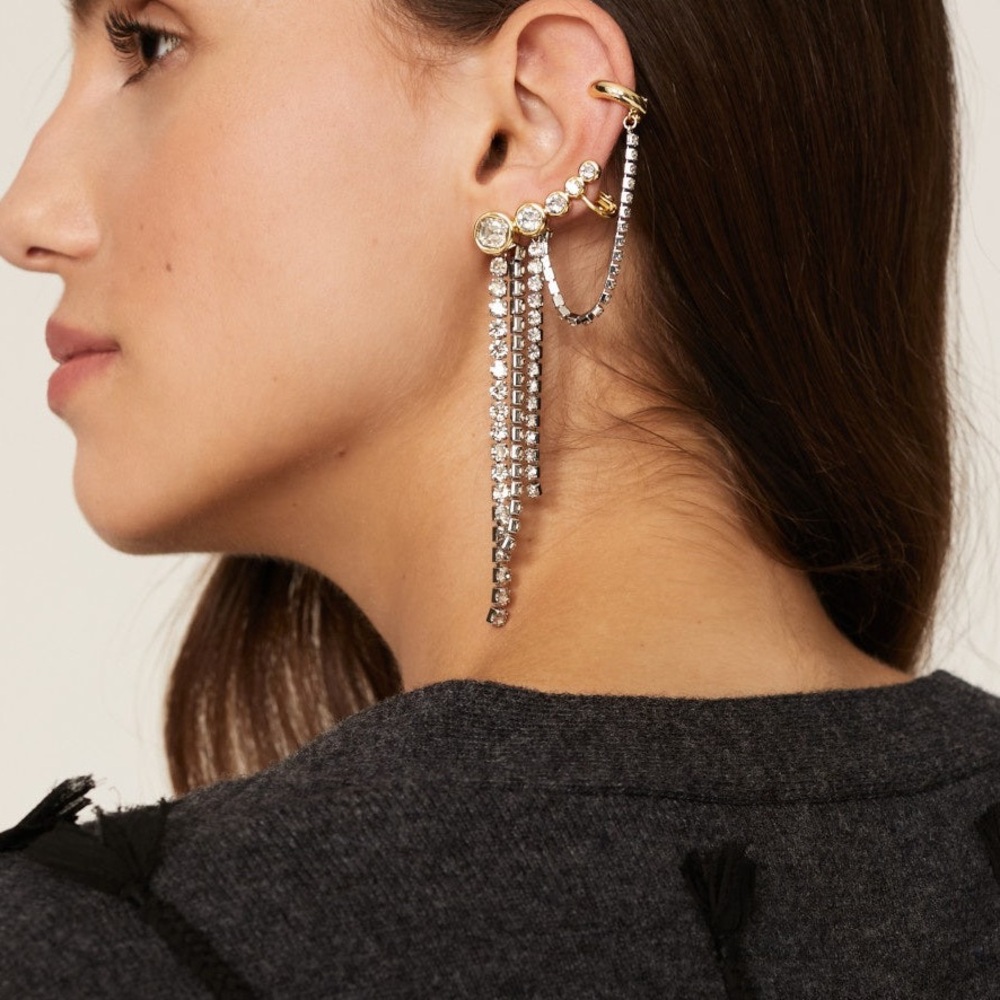 DEMARSON Elena Crystal Ear Crawler Earrings Studs Gold Purple Rhinestone